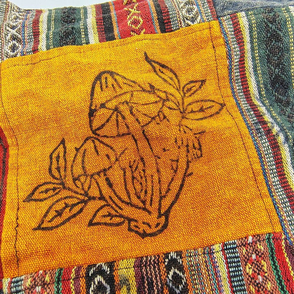 Karma Nepal Craft Shoulder Bag Tote Cotton Mushroom Patchwork Gheri Woven Hippie - Picture 5 of 12